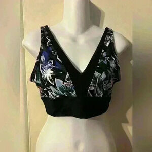 Ladies Sports Bra Size Large Floral Solid & Mesh Cross Back